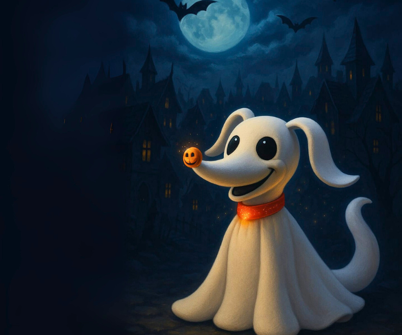Zero – Peluche Fantasma de 35 cm | Colección El Extraño Mundo de Jack Peluche coleccionable de Zero, el perro fantasma de El Extraño Mundo de Jack